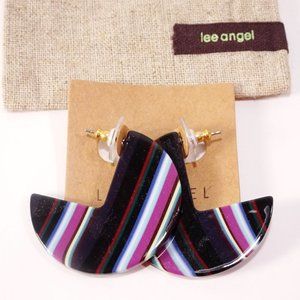 Lee Angel J Striped Lucite resin Hoop Earrings NWT 98